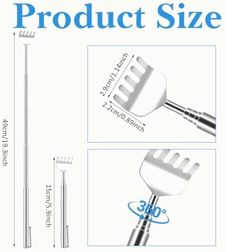 12PCS Stainless Steel Back Scratchers for Women Men with Pocket Clip Portable Telescoping Metal Claw Back Scratchers/Hand Massager Tool for Thanksgiving Birthday Christmas Gifts