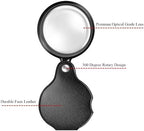 10X Magnifying Glass Loupe Small Pocket Magnifier Mini Folding Magnify Glass with Rotating Protective Holster for Reading Newspaper Book Magazine Science Class Hobby Jewelry