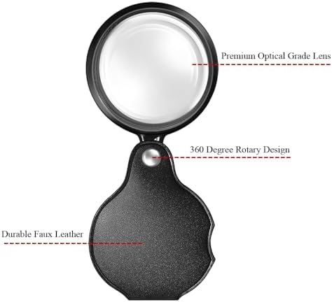 10X Magnifying Glass Loupe Small Pocket Magnifier Mini Folding Magnify Glass with Rotating Protective Holster for Reading Newspaper Book Magazine Science Class Hobby Jewelry