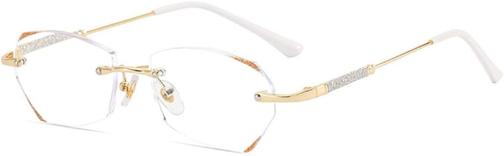LUFF Rimless Reading Glasses for Women, Fashion Lightweight Anti Blue Light Readers Classic Metal Comfortable Frame Glasses