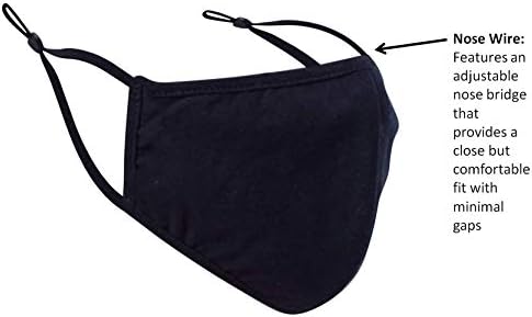 Simlu 6 Pack Premium Fabric Face Mask Reusable with Adjustable Elastic, 2 Layer,Cotton, Breathable, Nose Wire Black Cloth face Mask Washable Fits Men Women and Kids Made In USA