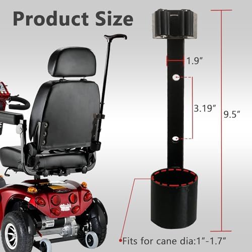 Metal Cane Holder for Mobility Scooters & Power Chairs - Walking Stick Stand Support Accessories for Wheelchair, Walker (A)