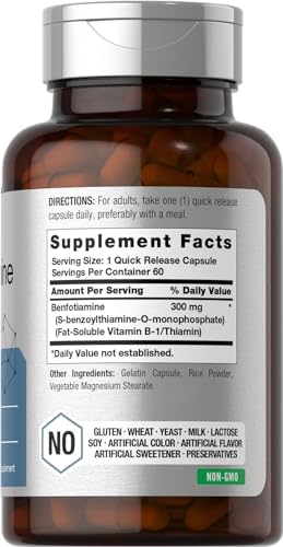 Horbaach Benfotiamine 300mg | 60 Capsules | Vitamin B1 Thiamine | Non-GMO & Gluten Free Supplement