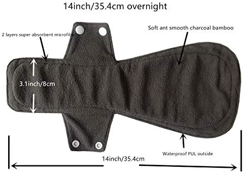 MUMBABY 5pcs 14 Inch Overnight Charcoal Bamboo Mama Cloth/Menstrual Pads/Reusable Sanitary Pads (Black Butterfly, X-Large)