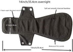 MUMBABY 5pcs 14 Inch Overnight Charcoal Bamboo Mama Cloth/Menstrual Pads/Reusable Sanitary Pads (Black Butterfly, X-Large)