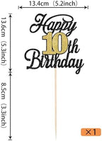 Rsstarxi 1 Pack Happy 10th Birthday Cake Topper Glitter 10 Fabulous Cake Decoration Hello 10 Cheers to 10 Years Birthday Cake Pick for Happy 10th Birthday Anniversary Party Decorations Black Gold