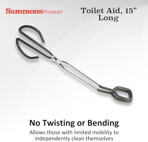 Sammons Preston Toilet Aid, 15" Long Toilet Paper Tongs, Bottom Wiper Aids for Independent Daily Living, Wiping Aid for Bathroom Comfort, Lightweight Self-Wipe Hygiene Assistance Tool