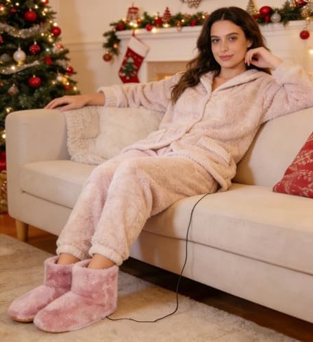 USB Heated Plush Slippers Electric Thermal Foot Warmer Women Men Washable Chargeable Heated Boots for Home Office Indoor
