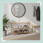 Relaxdays Bamboo Shoe Rack, HxWxD: 48 x 70 x 25 cm, 3 Tiers for 9 Pairs of Shoes, Open Design, Natural Finish