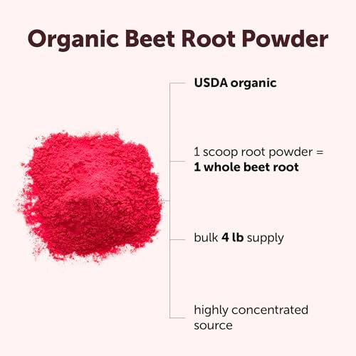Organic Beet Root Powder, 4 Pounds | Cold Pressed, Water Soluble, High Concentrated Raw Beet Supplement | Superfood Drink Mix | Non-GMO, Vegan Friendly, Plant Based