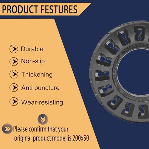 200x50 Solid Tire, 200x50 8''x2'' Scooter Replacement Wheels for Crazy Cart Razor Cart E100 E125 E150 E175 E200 E200s E225 Electric Scooter, 8 Inch Tubeless Rubber Solid Tires