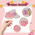 Pink Happy Birthday Cake Topper, Paper Cloud and Rainbow Decoration, Birthday Party Supplies for Cakes
