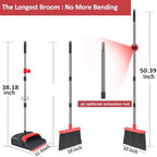 kelamayi Upgrade Broom and Dustpan Set, Broom with Dustpan Combo Set, Large Size and with Long Handle, Upright,Ideal for Indoor Outdoor Garage Kitchen Room Office Lobby Use (Black&Red)