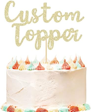 Personalized Cake Topper Birthday Cake Toppers 11 Colours Wedding Cake Topper with Any Text Age Glitter Double Sided Cake Decoration for Anniversary Baby Shower Graduation(Champagne Gold)