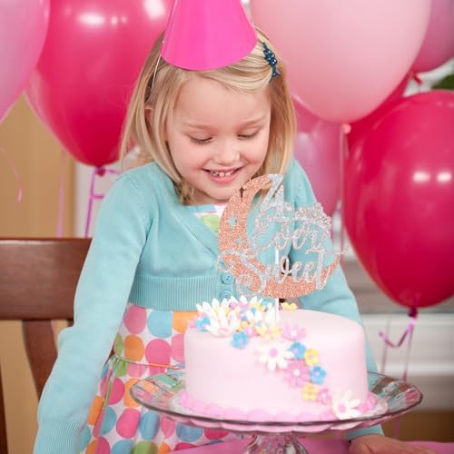 Four Ever Sweet Cake Topper, Four Ever Young, Hello 4, Cheers to 4 Years, Happy 4th Birthday Party Decorations for Kids Rose Gold and Silver Glitter