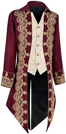 Men's Medieval Tailcoat Jacket Embroidery Vintage Gothic Steampunk Tuxedo