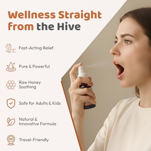 Bee and You Propolis Ginger Raw Honey Soothing Throat Spray, Ultra Pure, Immune Support Supplement, Oral Health, Antioxidants, Keto, Paleo, Gluten-Free, 1 Fl Oz