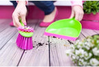 Vigar Flower Power Dust Pan and Brush Handy Set, 12-3/4-Inches, Green, Pink
