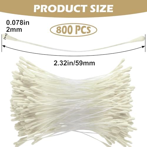 VARMDUKKE 800pcs Double Heads Handmade Flower Stamens, 2 mm Pearl Stamens for Flower Making, Artificial Floral Pistil for DIY Crafts, Wedding, Christmas Decoration (Creamy White)