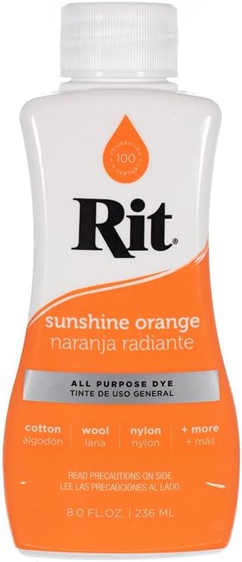 Rit Dye – 8 Oz. Liquid Fabric Dye for Clothing, Décor, and Crafts – Sunshine Orange (1 Pack)