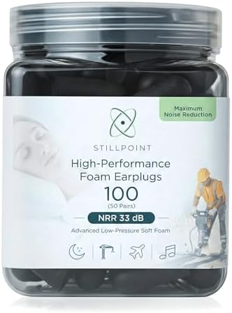 Happy Hippo Soft Foam Earplugs, 33 dB NRR, (50 Pair 100 Ear Plugs) Maximum Protection for Sleeping; Silence Snoring, Airports, Power Tools, Phone Calls, Loud Work Places, Nightclubs (Black)