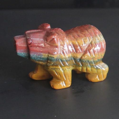 Hand Carved Gemstone Crystal Bear Figurine Animal Statue Carving Office Home Decor 1.5'' (Indian Agate)