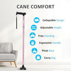 REHAND Walking Cane for Men & Women - Foldable, Adjustable, Lightweight, Self Standing Pivot Walking Cane, Soft Handle Grip, with Travel Bag, Walking Sticks for Seniors & Adults