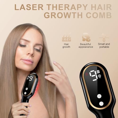 Laser Hair Growth Comb for Men & Women, FDA Cleared Red Light Therapy Device for Thinning Hair, Scalp Massager for Fuller, Stronger Hair, Black