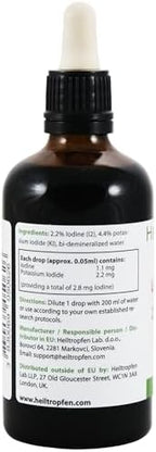 2.2% Lugol's Iodine Solution 3.4 Fl Oz | Pharmaceutical Grade Ingredients | Lugols Solution Made with Iodine and Potassium Iodide | Third-Party Tested | Heiltropfen®