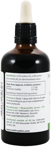 2.2% Lugol's Iodine Solution 3.4 Fl Oz | Pharmaceutical Grade Ingredients | Lugols Solution Made with Iodine and Potassium Iodide | Third-Party Tested | Heiltropfen®