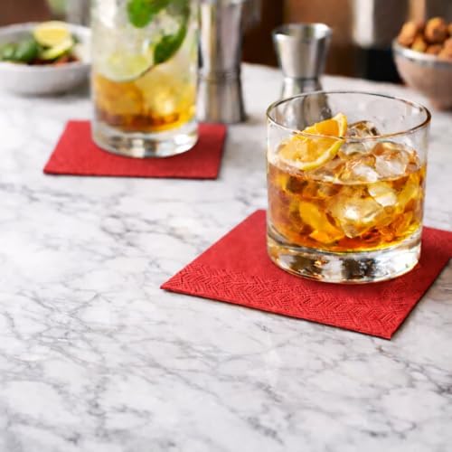 Red Beverage Napkins (20 Count) 3-Ply Disposable Paper Cocktail Napkins for Bar, Weddings, Parties, Events, Premium Quality, EU Made