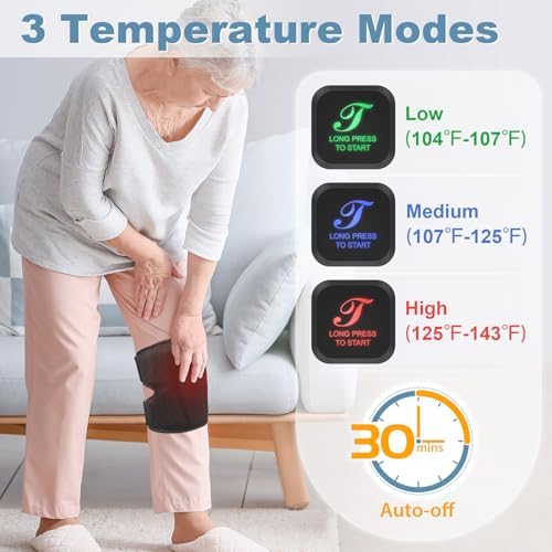 Heated Knee Brace, Cordless Knee Heating Pad for Arthritis, 3 Temperature Modes Knee Warmer, 3000mAh Battery Operated Knee Wrap for Men Women Seniors, Black(Single)