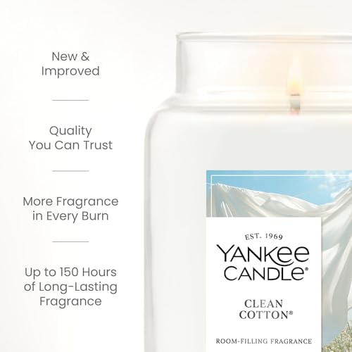 Yankee Candle Clean Cotton, Scented Candle, 22oz Large Jar with up to 150 Hour Burn Time, Giftable, Birthdays