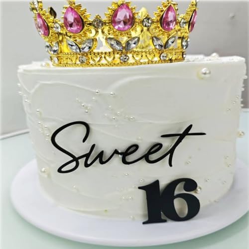 Black Acrylic Sweet 16 Cake Topper,16th Birthday Party Decoration,Cheers to 16 Years Birthday Cake Pick,Sweet Sixteen Cake Decoration,16th Wedding Anniversary Theme Party Decorations Supplies