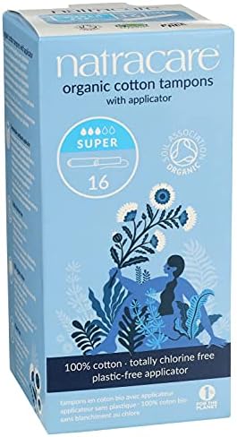 Natracare Organic Cotton Super Tampons with Cardboard Applicator, Plastic Free, Chlorine Free, Biodegradable & Compostable (16 Pack, 192 Tampons Total)