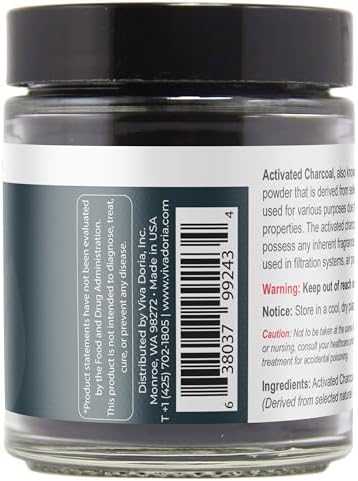 Viva Doria Activated Charcoal Powder, Hardwood Derived, Food Grade, 1.2 Oz Glass Jar