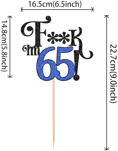 1 PCS Happy 65th Birthday Cake Topper Glitter Funny I'm 65 Cake Pick Cheers to 65 Years Birthday Cake Decoration for Men Women Happy 65th Birthday Anniversary Party Cake Decorations Supplies Blue
