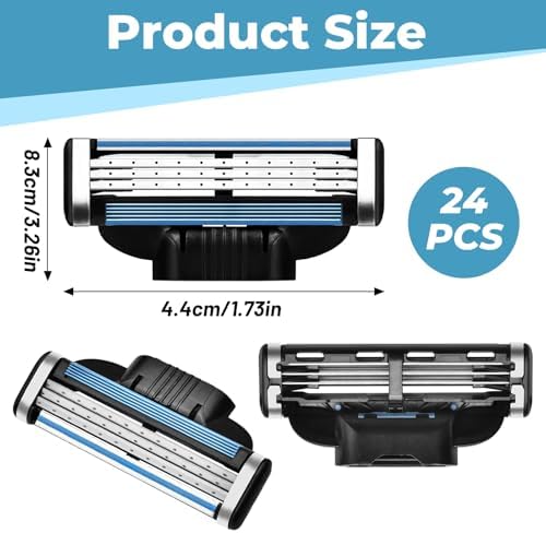 Mach 3 Razor Refills for Men,Razor Blade Refills for Men - 24PCS Compatible with mach 3 razor blades refills with Mach3 Razors, Dual Lubrication Blades for Extra Close & Comfortable Shave