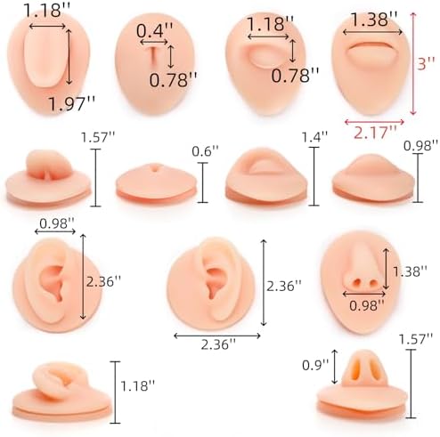 7 Pack Silicone Piercing Model, Soft Silicone Flexible Model Body Parts Displays Set, 3D Simulation Body Pierce Tool Kit with Ear Eye Nose Mouth Tongue Navel for Novice Piercer