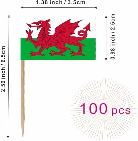 Wales Countries Toothpicks Flag Welsh Small Mini Cocktail Fruit Cupcakes Toppers Food Stick Flags Decorations, 100 Pack