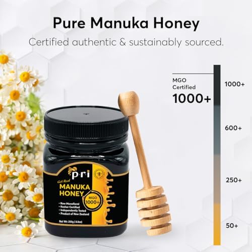 P.R.I Manuka Honey MGO 1000+, Ultra‑Potent Monofloral New Zealand Honey, Rare Limited‑Harvest, Cool‑Processed & QR‑Traceable (250g/8.8oz)