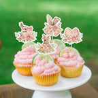Ercadio 24Pcs Floral Easter Rabbit Bunny Ear Cupcake Toppers Rabbit Egg Happy Easter Cupcake Picks for Easter Day Spring Boys Girls Birthday Baby Shower Party Cake Cupcake Decors Supplies