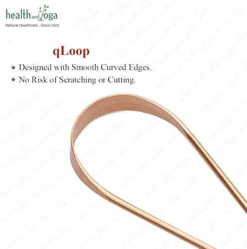 HealthAndYoga™ qLoop Copper Tongue Cleaner - Easy One Hand Use - Larger Surface Coverage - Ayurvedic Copper Health for Fresh Breath and Total Oral Hygiene (Set of 2)