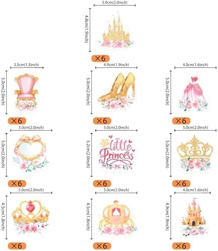 60 Edible Princess Cupcake Toppers Wafer Paper Elegant Princess Dress Castle High Heels Jewelry Cupcake Picks for Birthday Party Cake Decorations Supplies