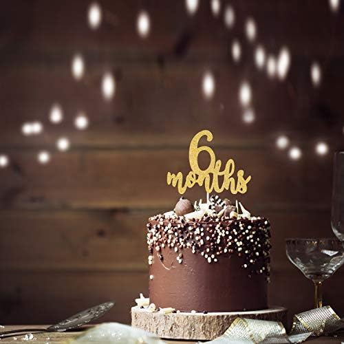 6 Months Cake Topper, Half 1/2 Birthday Cake Decorations,Half Birthday Party Decorations（ Double Sided Gold Glitter ）