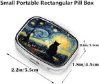 ABLESKY Pill Box, 2 Compartment Pill Organizer Case for Pocket or Purse, Small Portable Metal Travel Medicine Box with Mirror, Daily Vitamins Fish Oil Container-Starry Sky Cat
