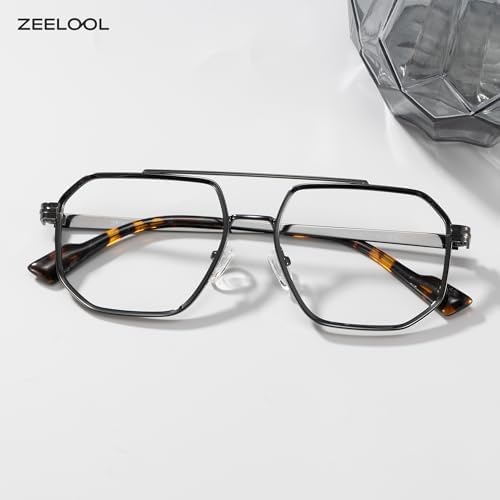 Zeelool Aviator Reading Glasses for Men, Metal Blue Light Blocking Readers Computer Eyeglasses Readers Autumn ZJGM892777-R