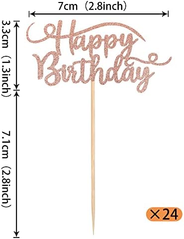 Rsstarxi 24 Pack Happy Birthday Cupcake Toppers Glitter Birthday Cupcake Food Picks for Celebrating Happy Birthday Party Cake Decorations Supplies Rose Gold