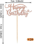 Rsstarxi 24 Pack Happy Birthday Cupcake Toppers Glitter Birthday Cupcake Food Picks for Celebrating Happy Birthday Party Cake Decorations Supplies Rose Gold
