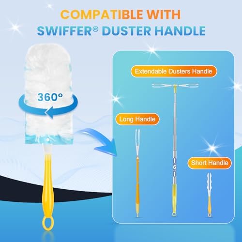 40 Pack Duster Refill for Swiffer® Duster, 360°Heavy Duty Duster Refills Kit, Strong Electrostatic Adsorption Technology, Suitable for Furniture, Curtains, Offices and Other Scenes with 1 Short Handle